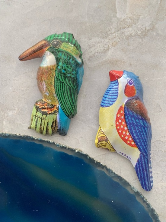 Vintage Jewelry - Japan Tin-type Bird Vintage Pins Set of Two (2)